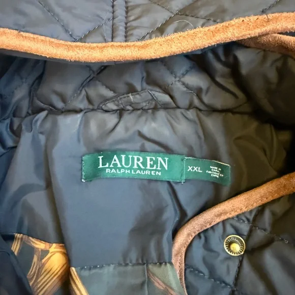 Quilted Jacket by Ralph Lauren. removable Hood, faux suede trim, & kick pleat - Picture 3 of 5